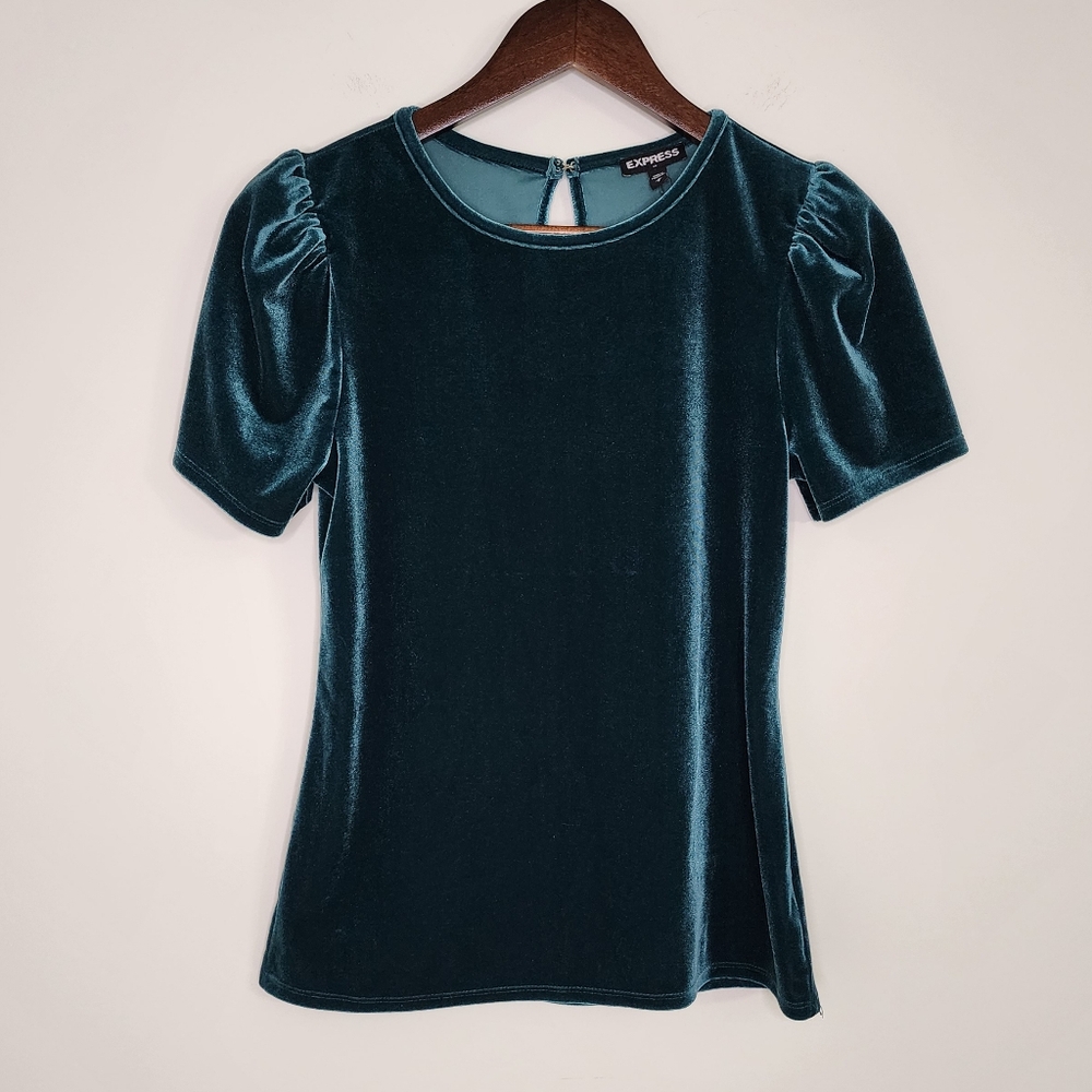 Express Women's Elegant Green Velvet Top Small Petite Holiday Christmas Casual